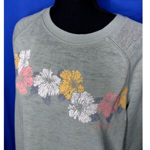 Hurley Womens Crewneck Sweatshirt Sz M Hibiscus Raglan Sleeve Tropical Pastel